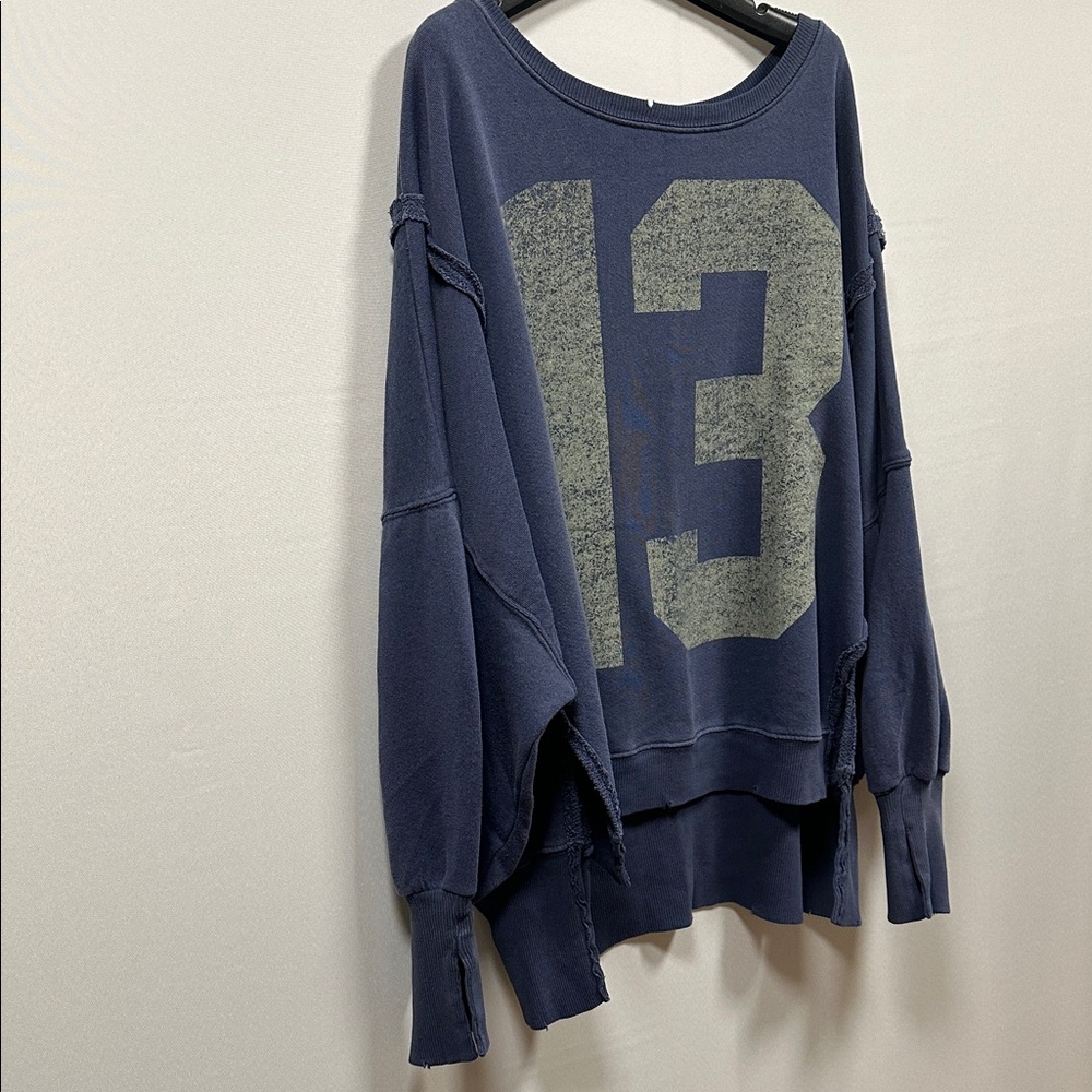 Free People Camden Graphic Pullover Sweatshirt Navy Combo 13 Size Medium - Picture 6 of 14